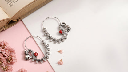 Coral Accent Silver Hoop Earrings by Sangeeta Boochra