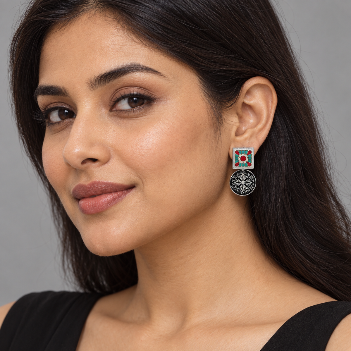 Sangeeta Boochra Turquoise & Ruby Kundan Earrings