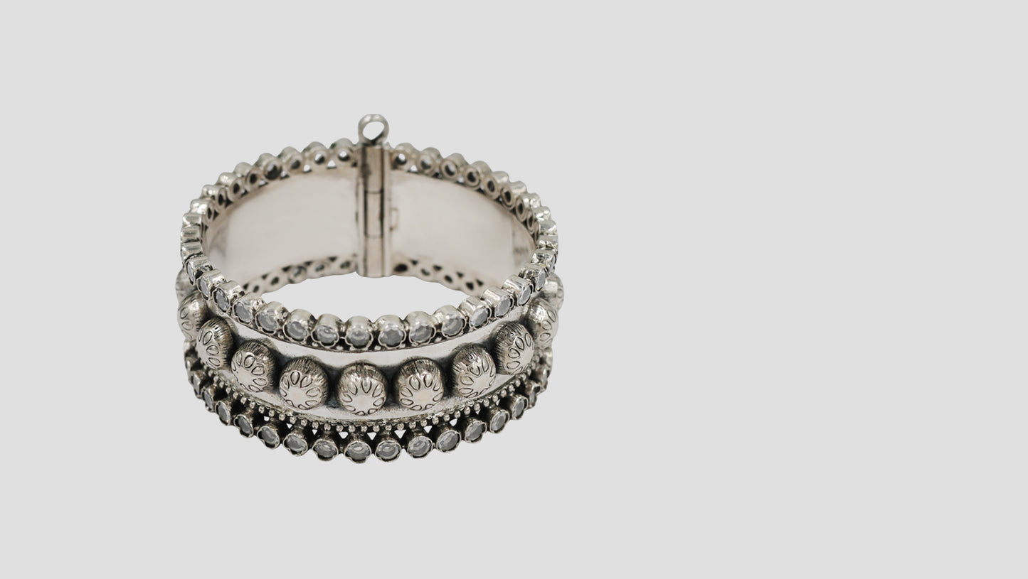 Sangeeta Boochra Artisan Oxidised Silver Textured Hinged Bangle