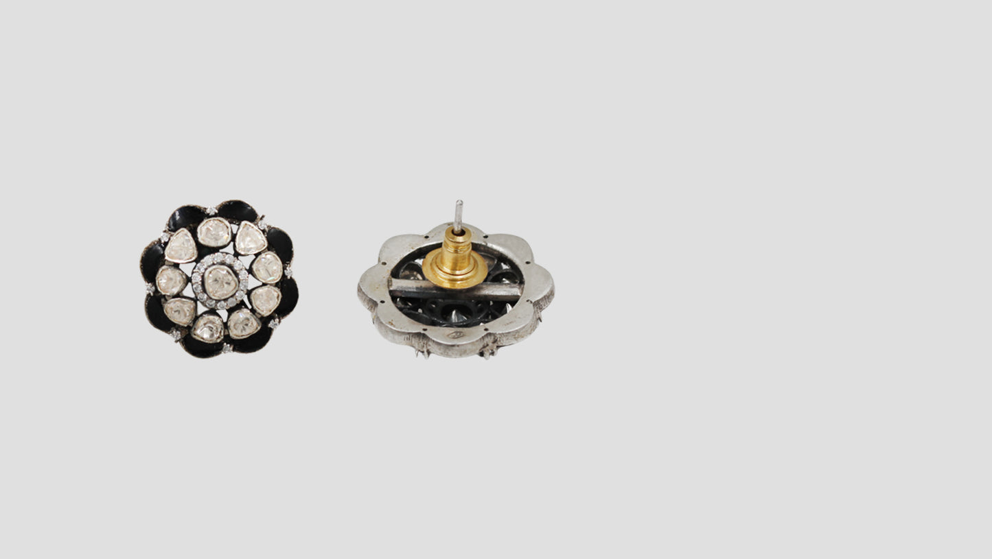 Sangeeta Boochra Handcrafted Silver Floral Earrings with Moissanite