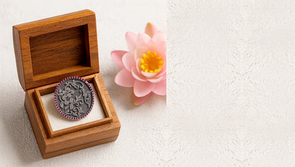 Sangeeta Boochra Oxidized Silver Floral Scroll Brooch with Pink Stone Border