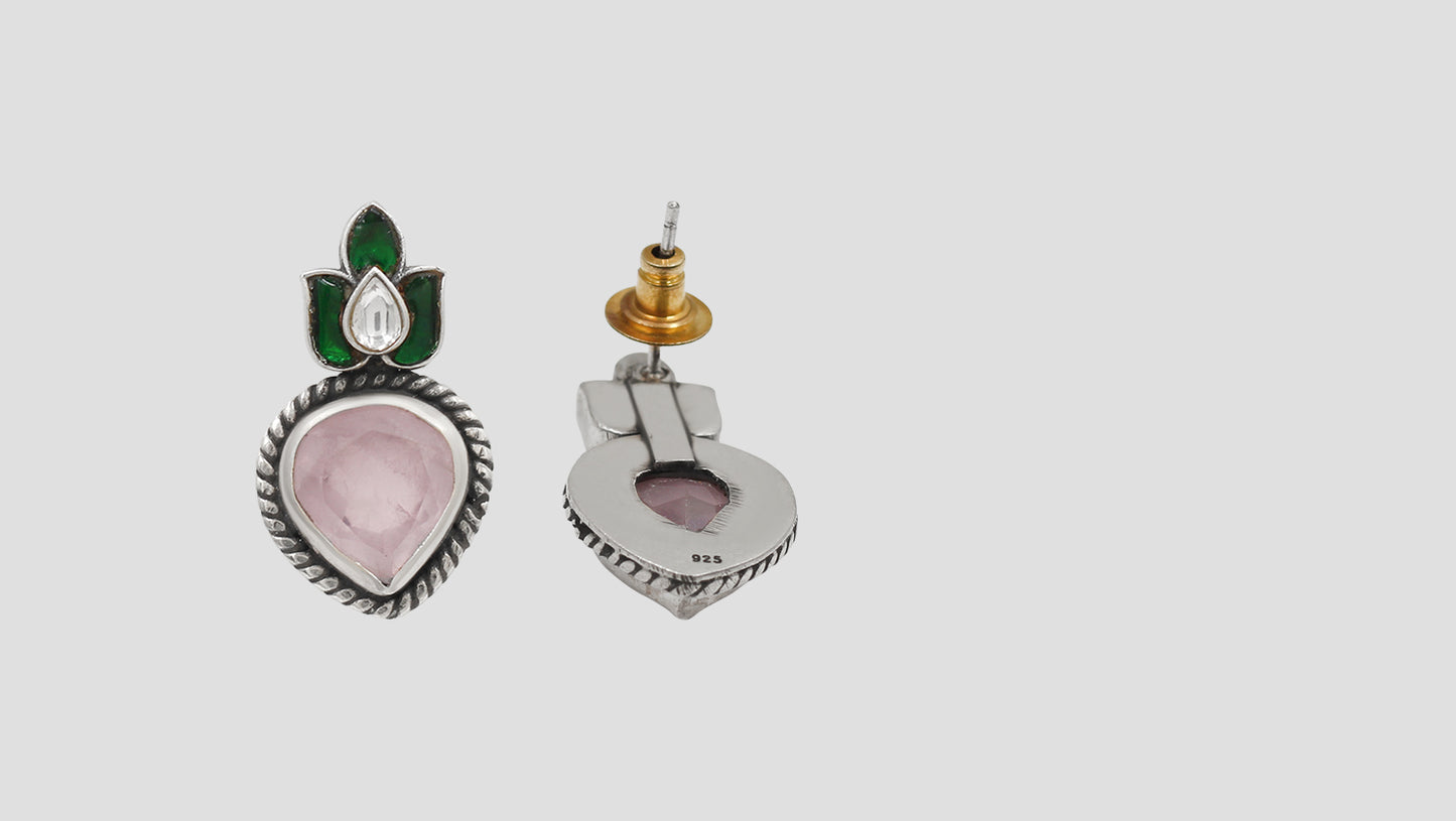 Sangeeta Boochra Heritage Silver Pink Teardrop Earrings