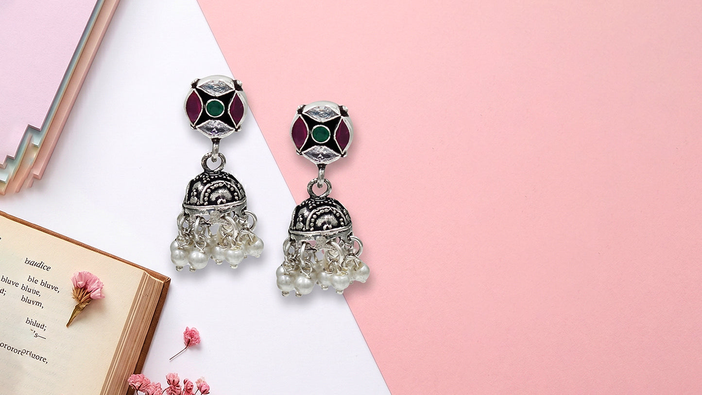 Pearl Drop Silver Jhumka Earrings by Sangeeta Boochra