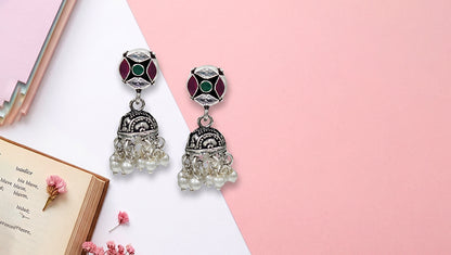 Pearl Drop Silver Jhumka Earrings by Sangeeta Boochra