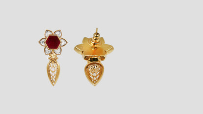 Sangeeta Boochra Gold Plated Silver Floral Statement Earrings with Kundan Detailing