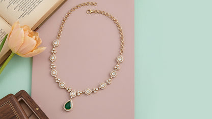 Sangeeta Boochra Royal Green Drop Moissanite Silver Set