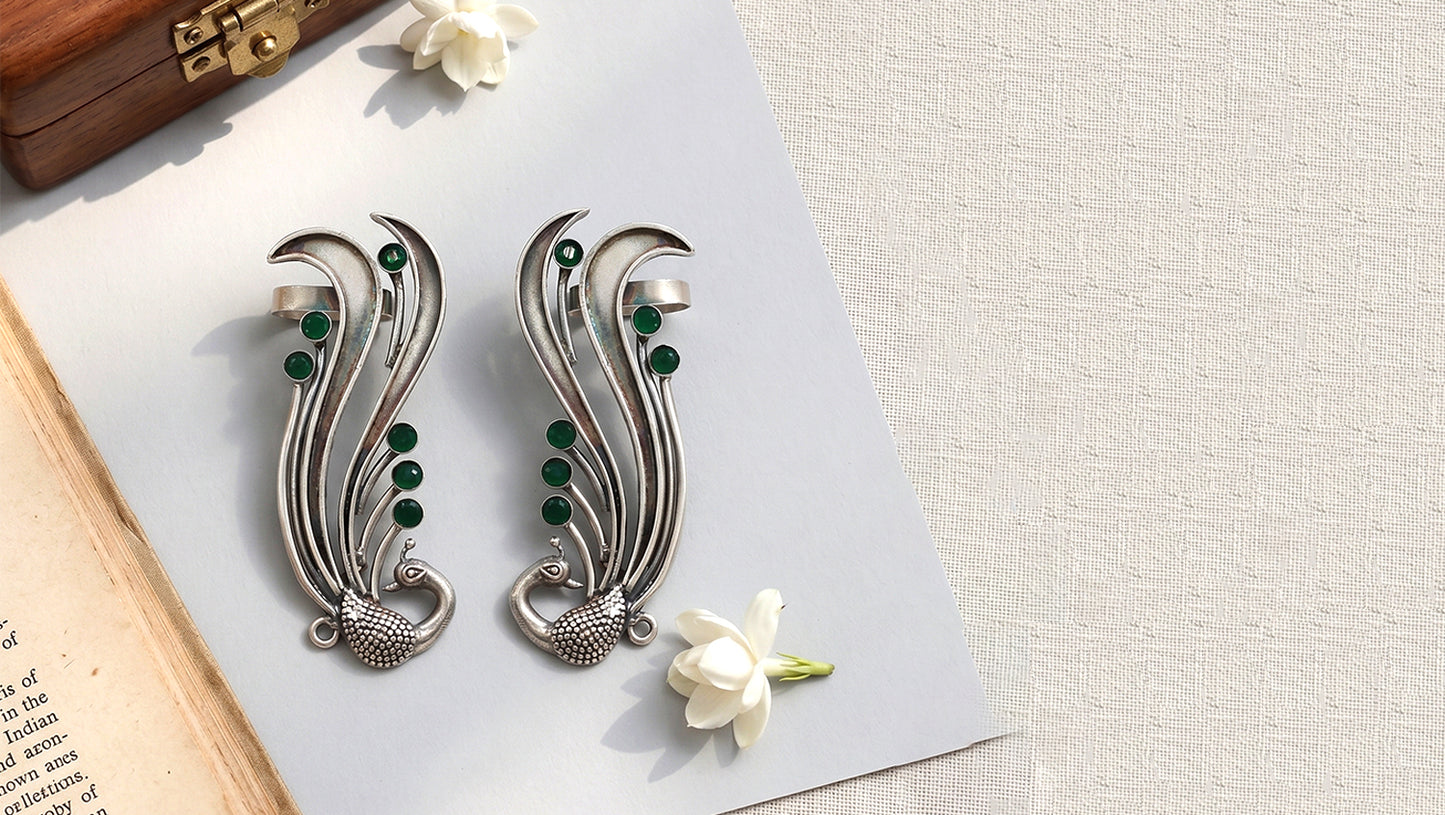 Sangeeta Boochra Peacock Motif Statement Earrings