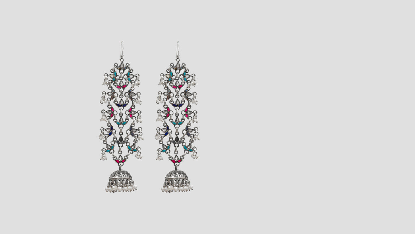 Sangeeta Boochra Artisan Silver Danglers with Jhumka & Pearl Detailing
