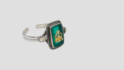 Sangeeta Boochra Artisan Kundan Green Stone Silver Bracelet