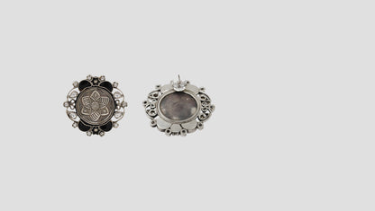 Sangeeta Boochra Artisan Floral Oxidised Silver Earrings with Black Stone