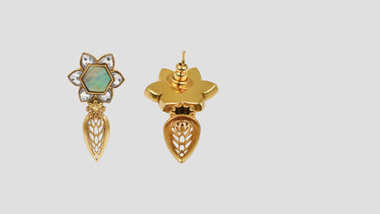 Sangeeta Boochra Handcrafted Gold Plated Silver Floral Earrings with White Kundan & MOP Detailing