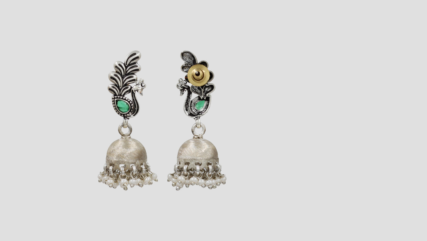 Sangeeta Boochra Peacock Charm Oxidised Silver Earrings