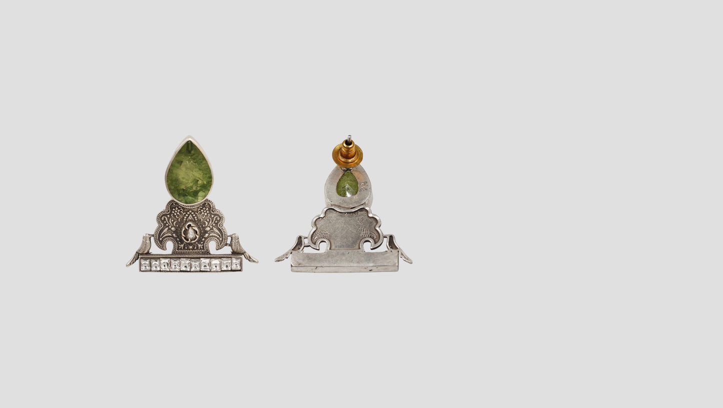 Sangeeta Boochra Handcrafted Oxidised Silver Earrings with Green Gemstone