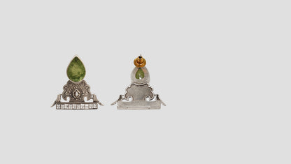 Sangeeta Boochra Handcrafted Oxidised Silver Earrings with Green Gemstone