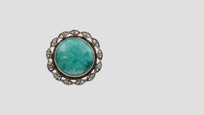 Sangeeta Boochra Handcrafted Silver Round Green Stone Ring