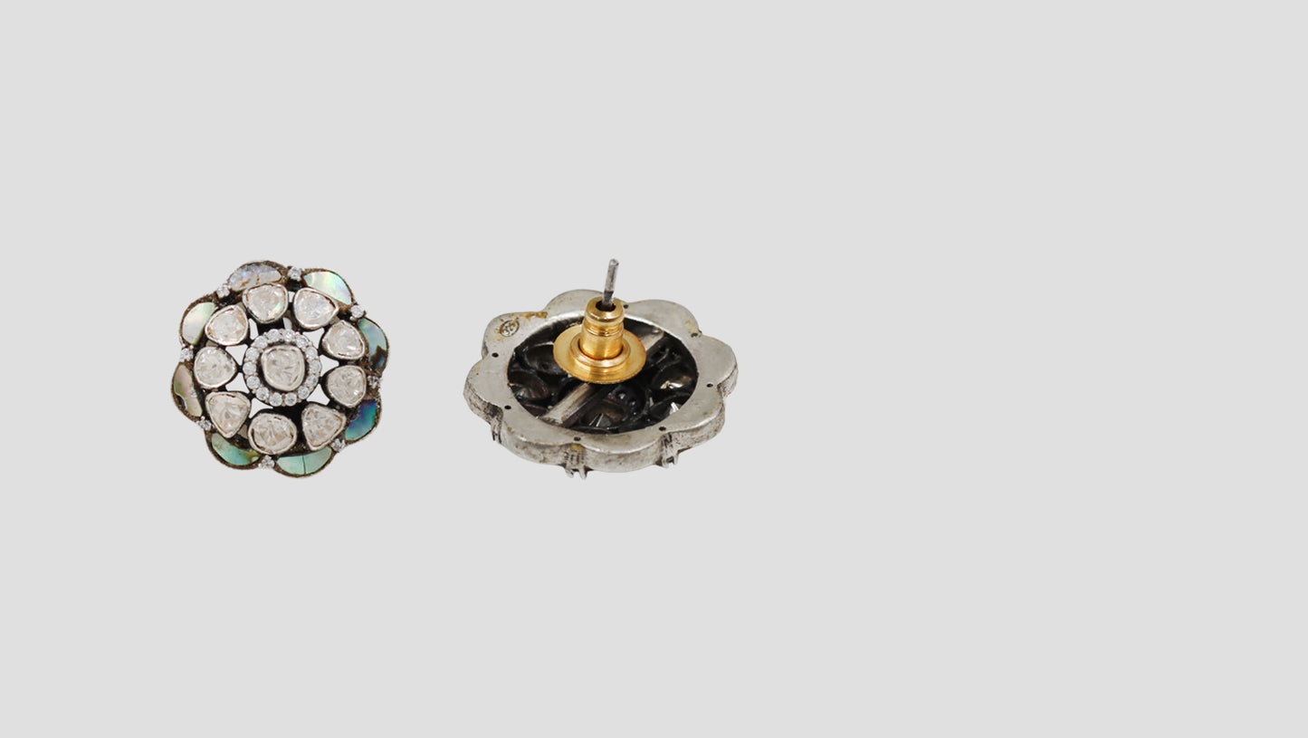 Sterling Silver Floral Stud Earrings with Mother of Pearl & Moissanite | Sangeeta Boochra