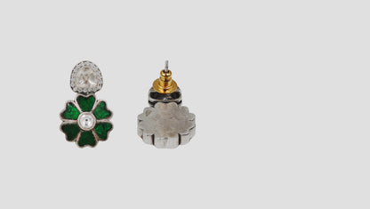 Sangeeta Boochra Moissanite & Green Kundan Floral Silver Earrings