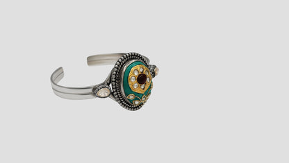 Sangeeta Boochra Turquoise Floral Motif Silver Bracelet