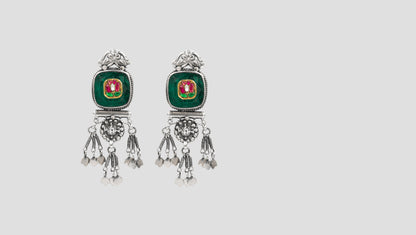 Handmade Silver Enamel Earrings for Festive Wear