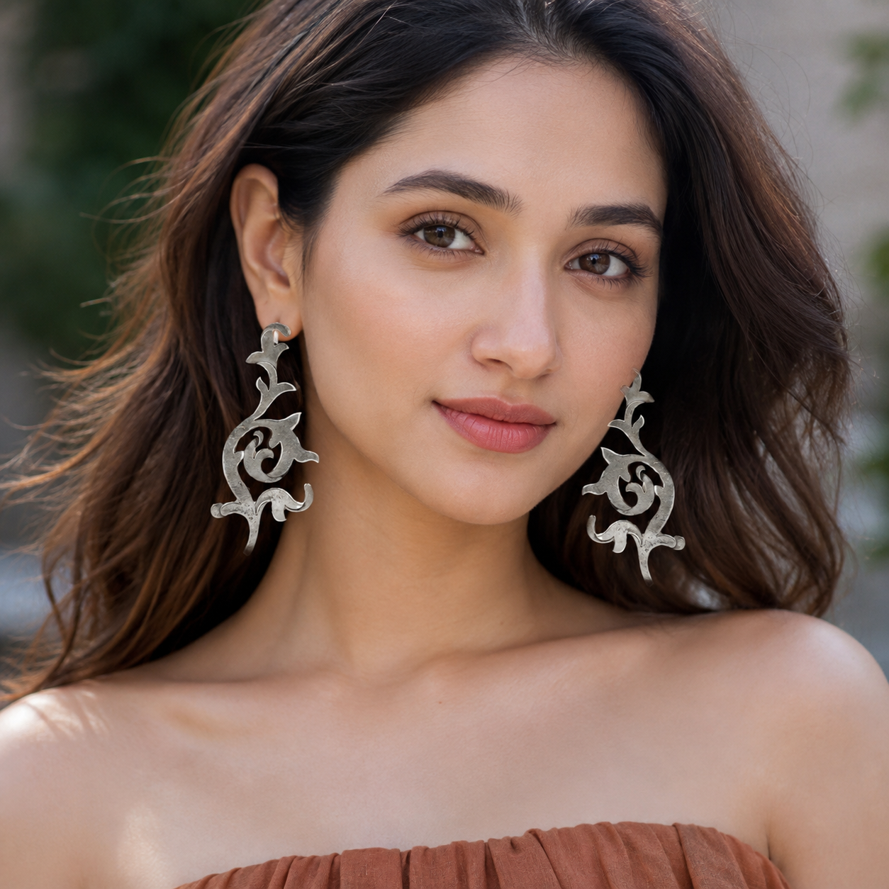 Sangeeta Boochra Oxidized Sterling Silver Vine Motif Earrings