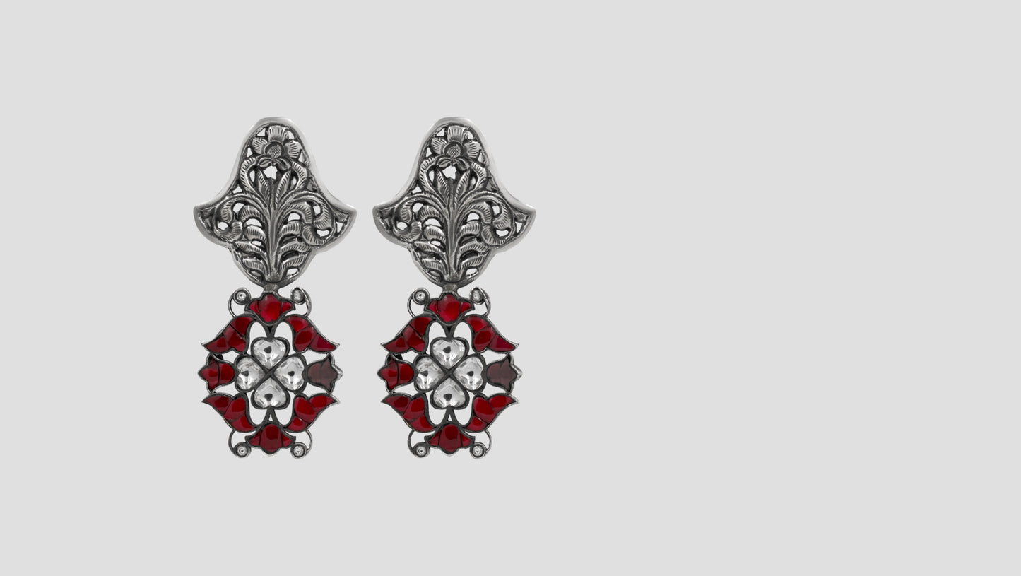 Sangeeta Boochra Antique Silver Floral Danglers