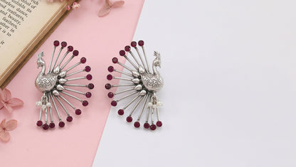 Sangeeta Boochra Statement Silver Peacock Earrings
