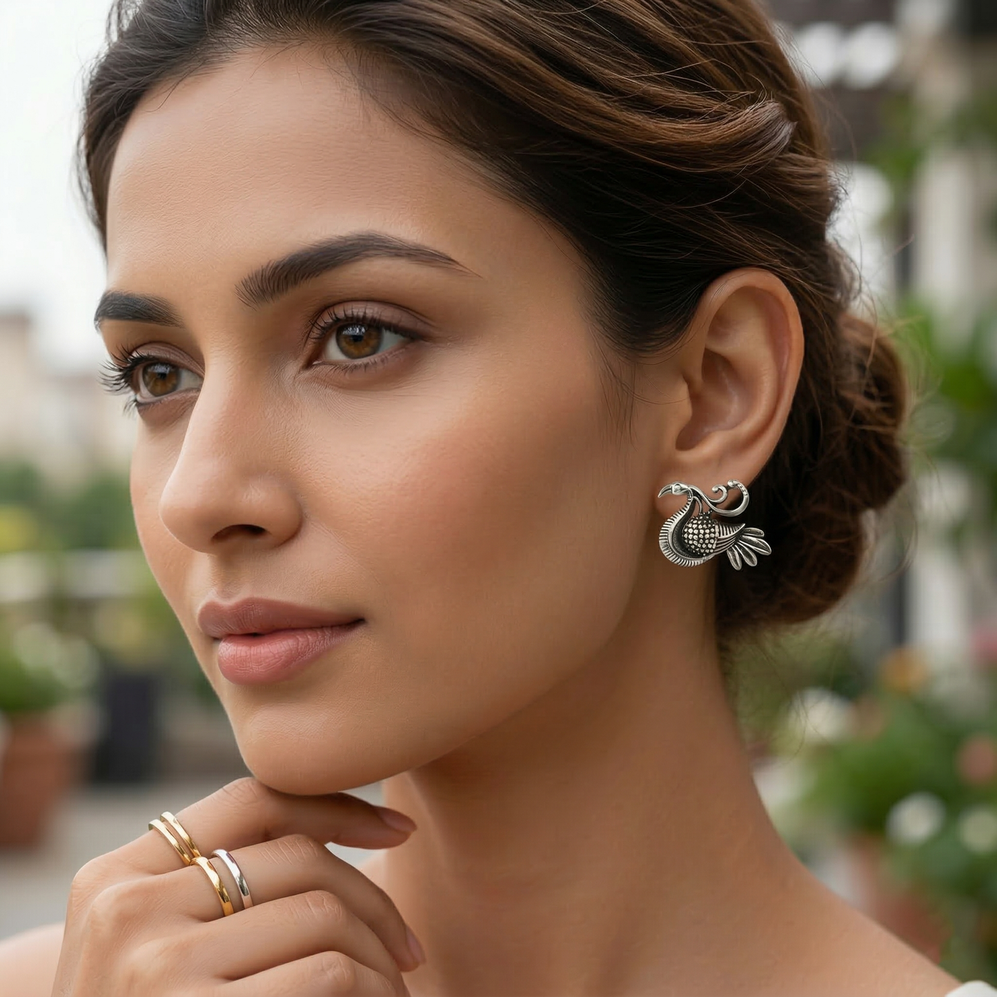 Sangeeta Boochra Artisan Peacock Motif Oxidised Silver Earrings