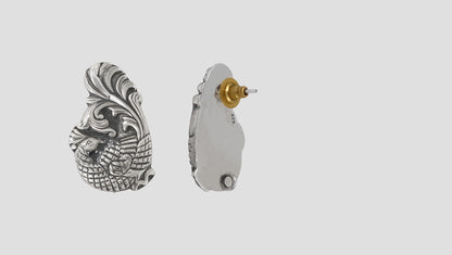 Royal Peacock Motif Silver Stud Earrings