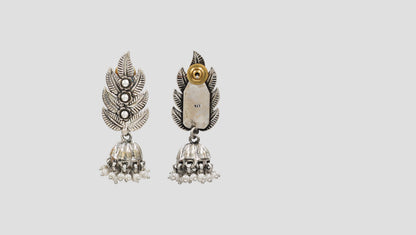 Sangeeta Boochra Leaf Motif Oxidised Silver Jhumka Earrings