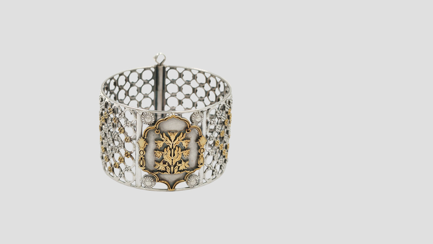 Sangeeta Boochra Dual-Tone Floral Openable Silver Bangle