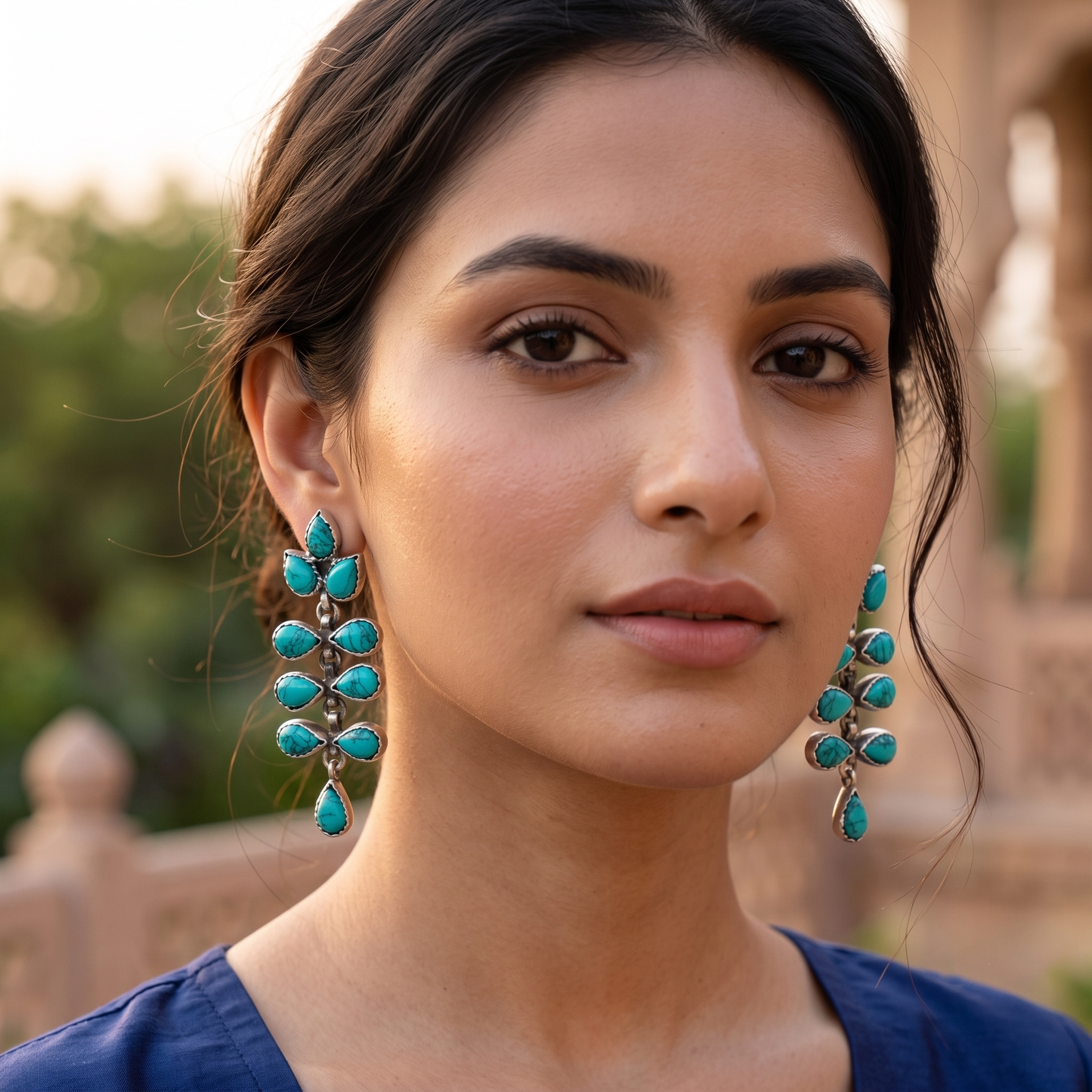 Handcrafted Turquoise Stone Dangle Earrings by Sangeeta Boochra