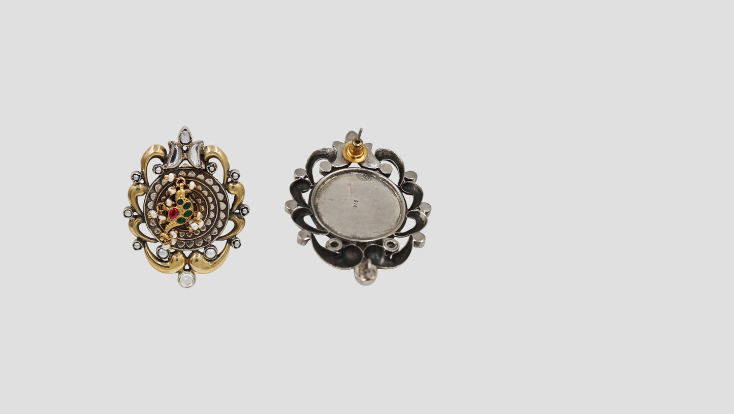 Sangeeta Boochra Bird Motif Dual-Plated Kundan Statement Earrings