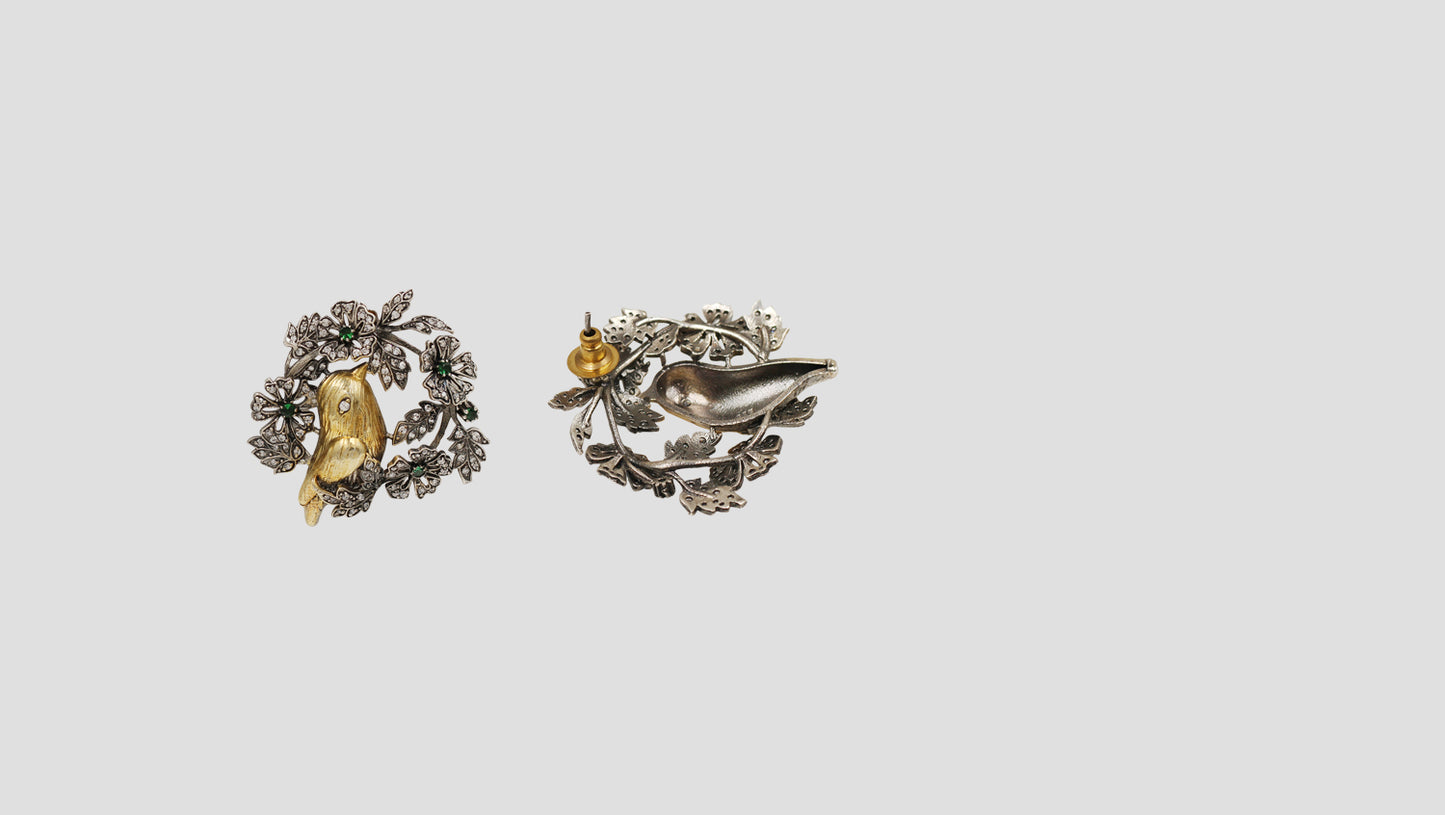 Sangeeta Boochra Heritage Dual Plated Bird Motif Silver Earrings