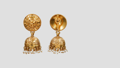 Sangeeta Boochra Traditional Floral Motif Gold-Plated Jhumka Earrings