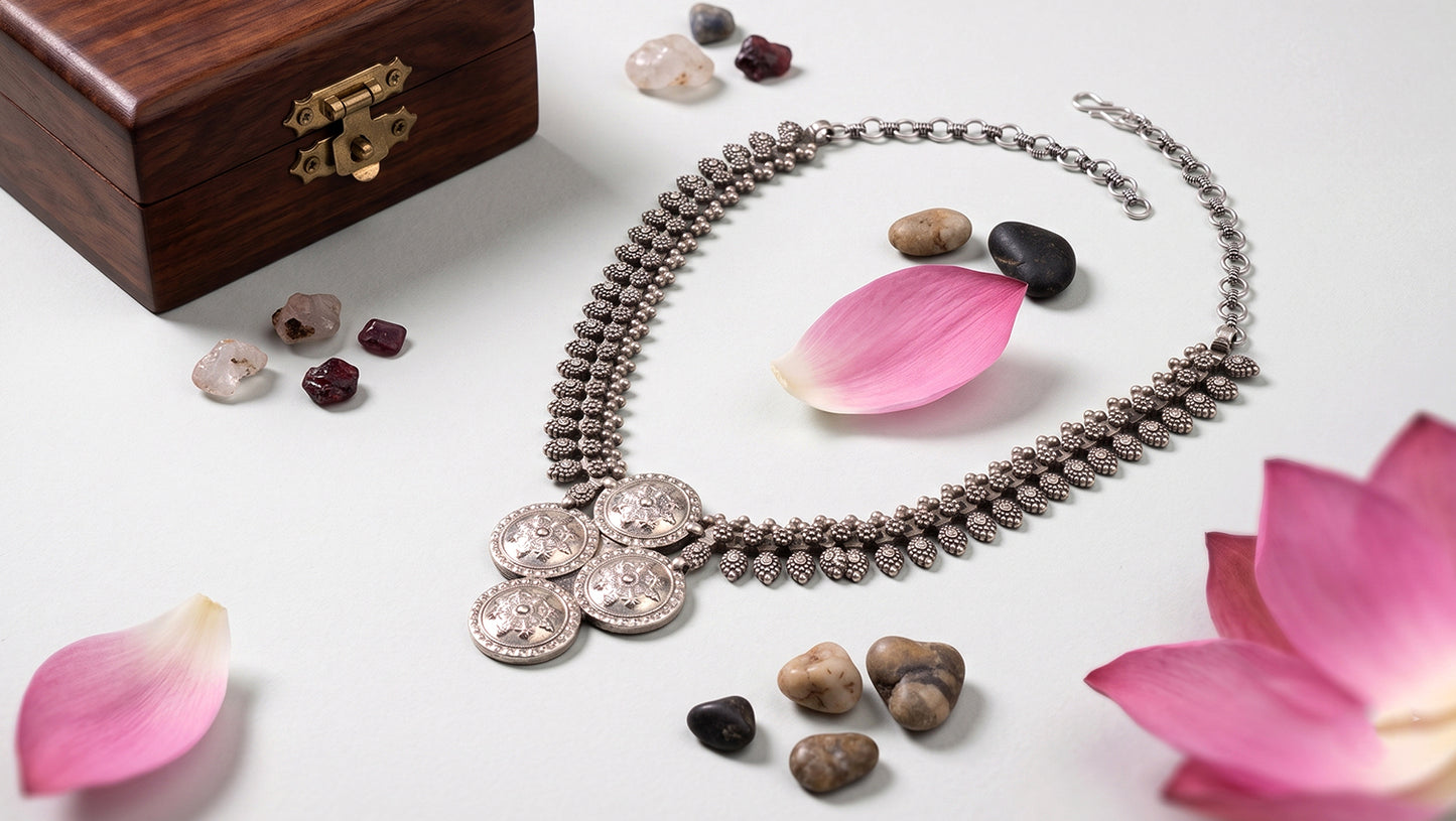 Sangeeta Boochra Oxidised Sterling Silver Traditional Statement Necklace