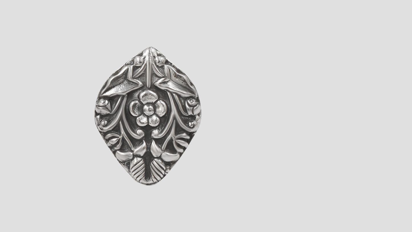 Artisan Floral Motif Oxidised Silver Ring