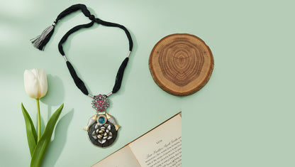 Sangeeta Boochra Statement Silver Pendant with Artistic Detailing