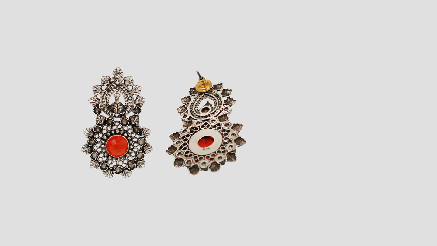 Sangeeta Boochra Artisan Peacock Oxidised Silver Statement Earrings