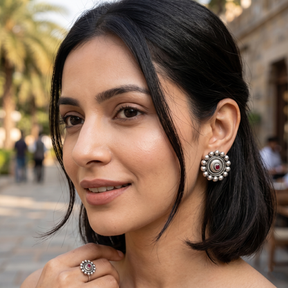 Sangeeta Boochra Handcrafted Oxidised Silver Statement Studs