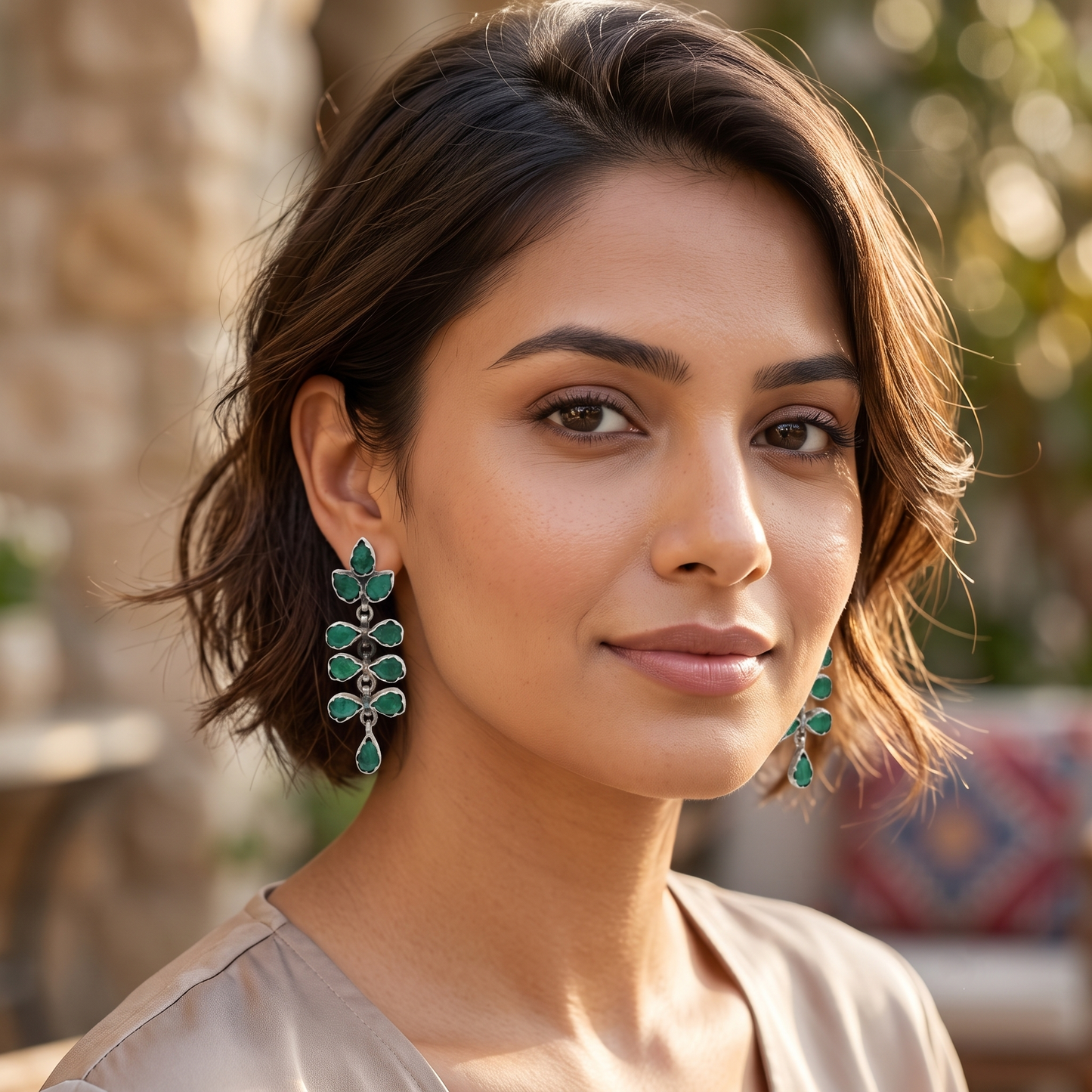 Sangeeta Boochra Emerald Green Kundan Statement Earrings
