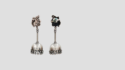 Sangeeta Boochra Oxidised Silver Peacock Motif Jhumka Earrings