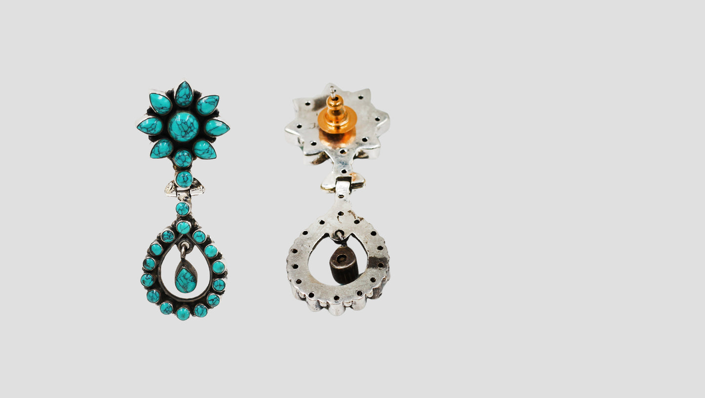 Sangeeta Boochra Bohemian Turquoise Stone Silver Earrings