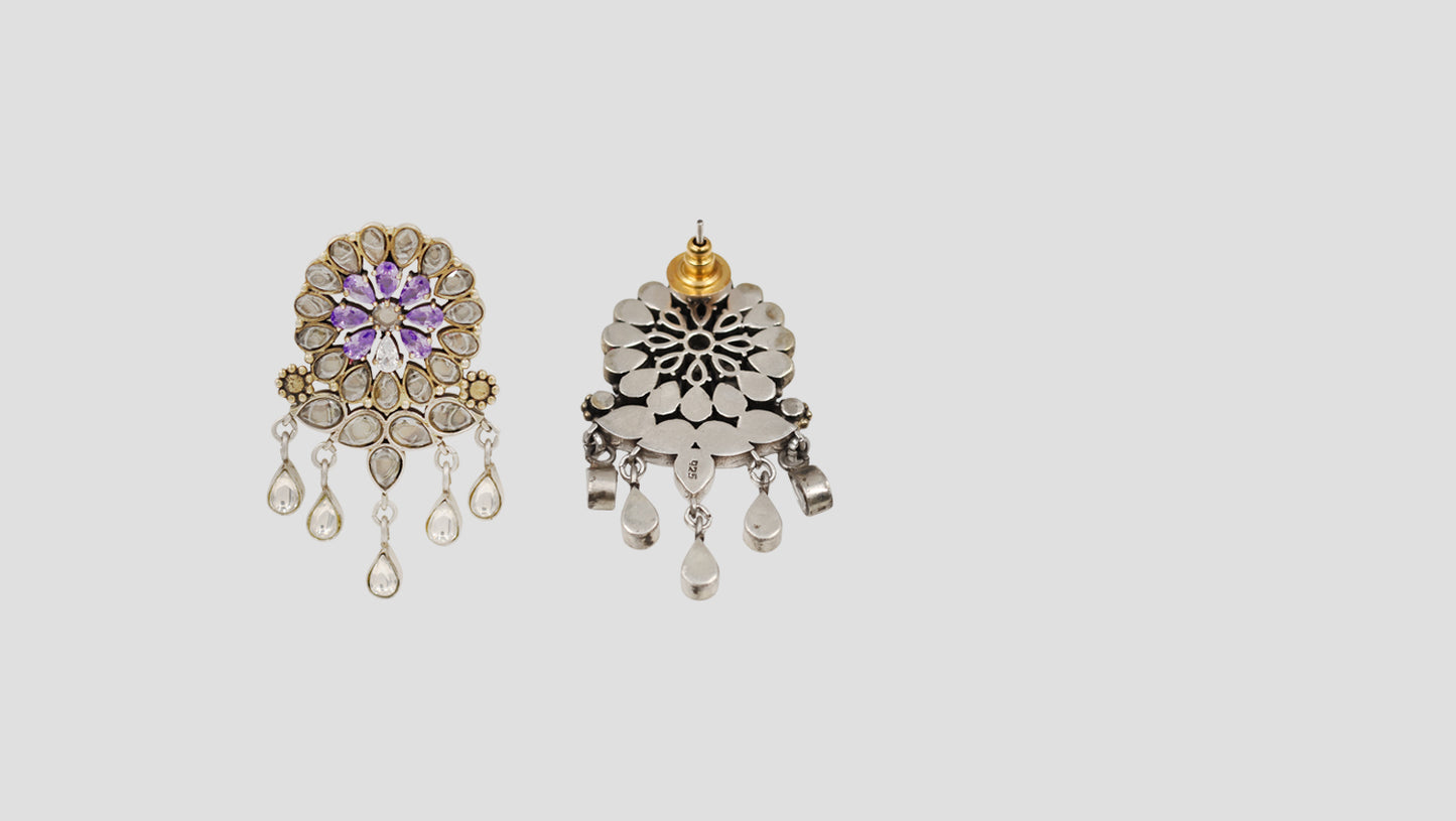 Sangeeta Boochra Artisan Dual Tone Silver Kundan Floral Earrings