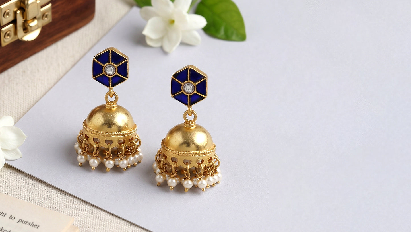 Sangeeta Boochra Gold Plated Kundan Pearl Jhumka Earrings
