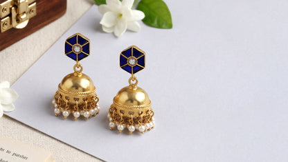 Sangeeta Boochra Gold Plated Kundan Pearl Jhumka Earrings