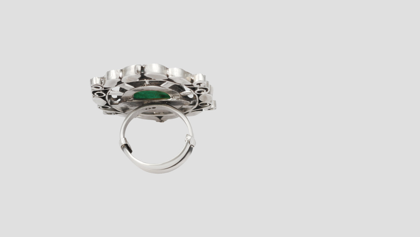Sangeeta Boochra Vintage-Inspired Silver Green Stone Ring