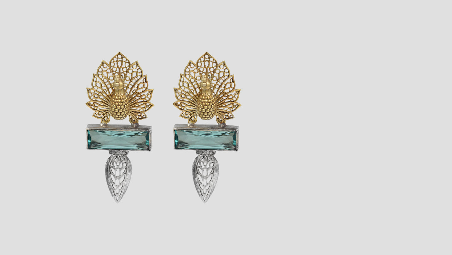 Sangeeta Boochra Handcrafted Peacock Motif Silver Earrings
