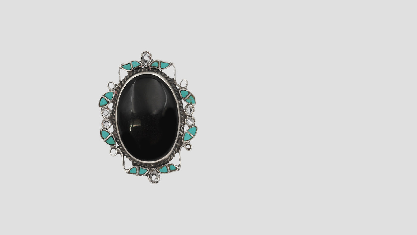 Sangeeta Boochra Handcrafted Silver Ring with Oval Black Stone