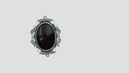 Sangeeta Boochra Handcrafted Silver Ring with Oval Black Stone