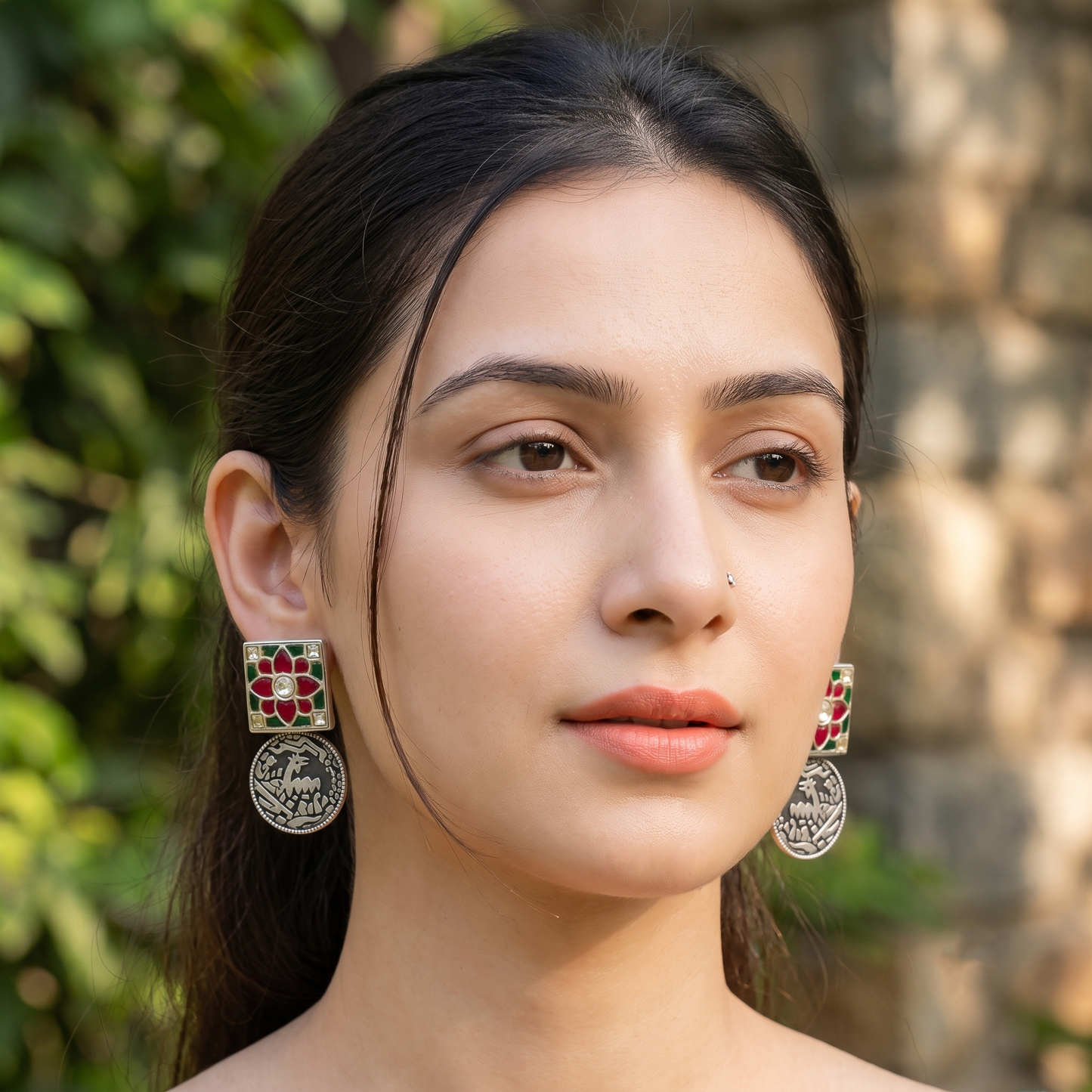 Sangeeta Boochra Floral Kundan Stone Oxidized Silver Earrings